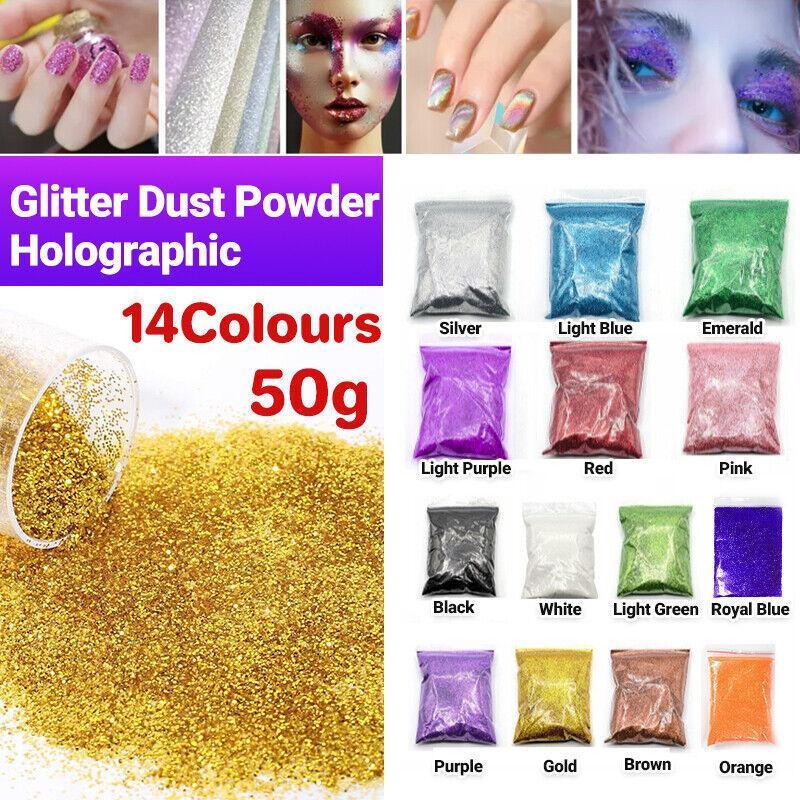 50G Fine Glitter Dust Powder Holographic Iridescent Metallic Body Nail Art Craft - Emerald
