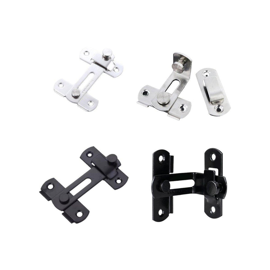 2 Sets 90 Degree Sliding Door Latch Lock Catch Kit for Home Use - Flat-Black-L