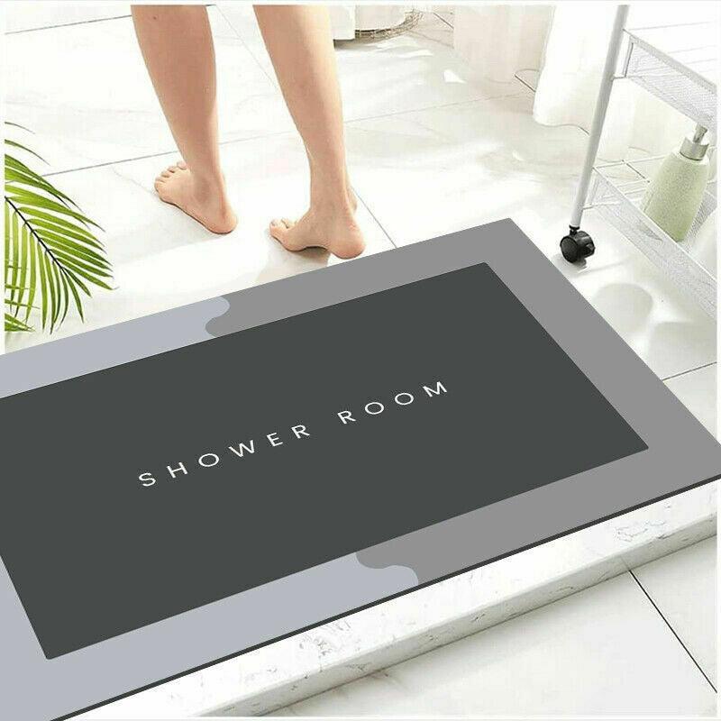 50x80CM Super Absorbent Floor Mat Soft Quick-Drying Non-Slip Diatom Mud Bath - Grey-Oval