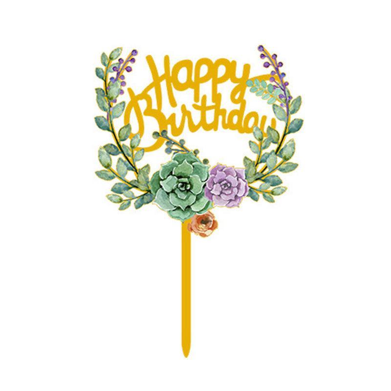 Happy Birthday Anniversary Wedding Cake Flowers Topper Acrylic Party Decorations - NO.10