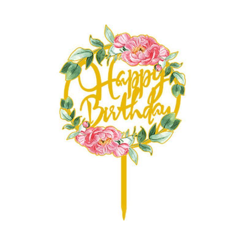 Happy Birthday Anniversary Wedding Cake Flowers Topper Acrylic Party Decorations - NO.14