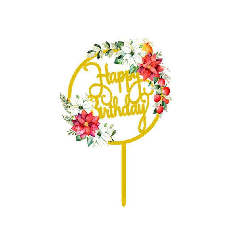 Happy Birthday Anniversary Wedding Cake Flowers Topper Acrylic Party Decorations - NO.14