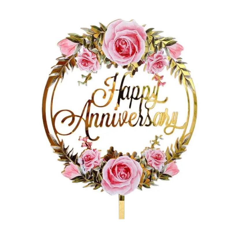 Happy Birthday Anniversary Wedding Cake Flowers Topper Acrylic Party Decorations - NO.15