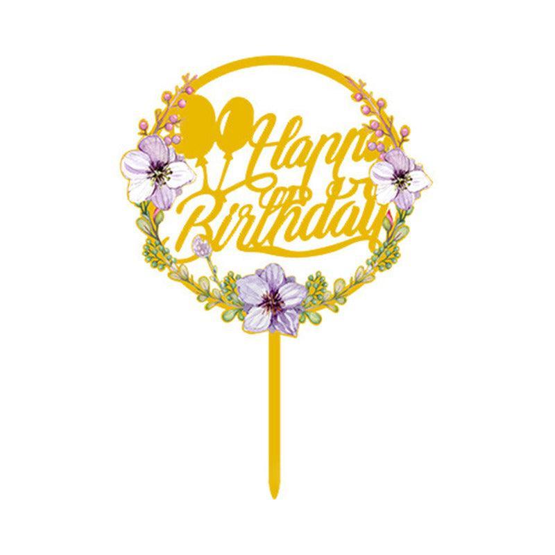 Happy Birthday Anniversary Wedding Cake Flowers Topper Acrylic Party Decorations - NO.15