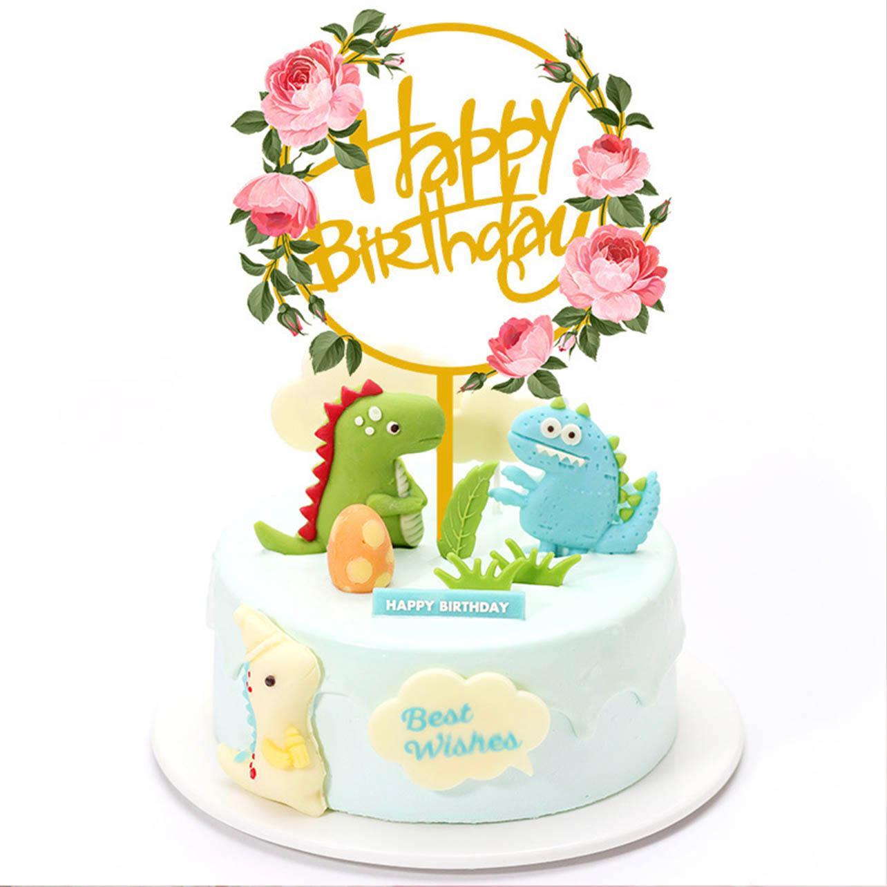 Happy Birthday Anniversary Wedding Cake Flowers Topper Acrylic Party Decorations - NO.02