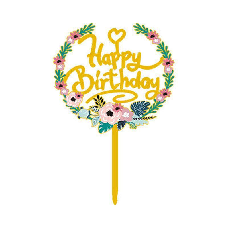 Happy Birthday Anniversary Wedding Cake Flowers Topper Acrylic Party Decorations - NO.09