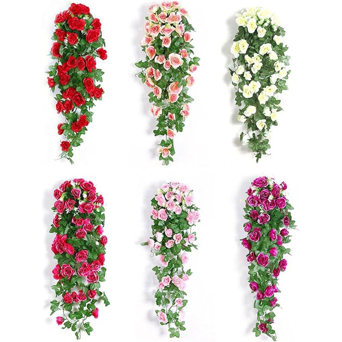 2PCS Artificial Rose Flower Garland Hanging Vine Home Wall Decor Fake Rattan - Purple