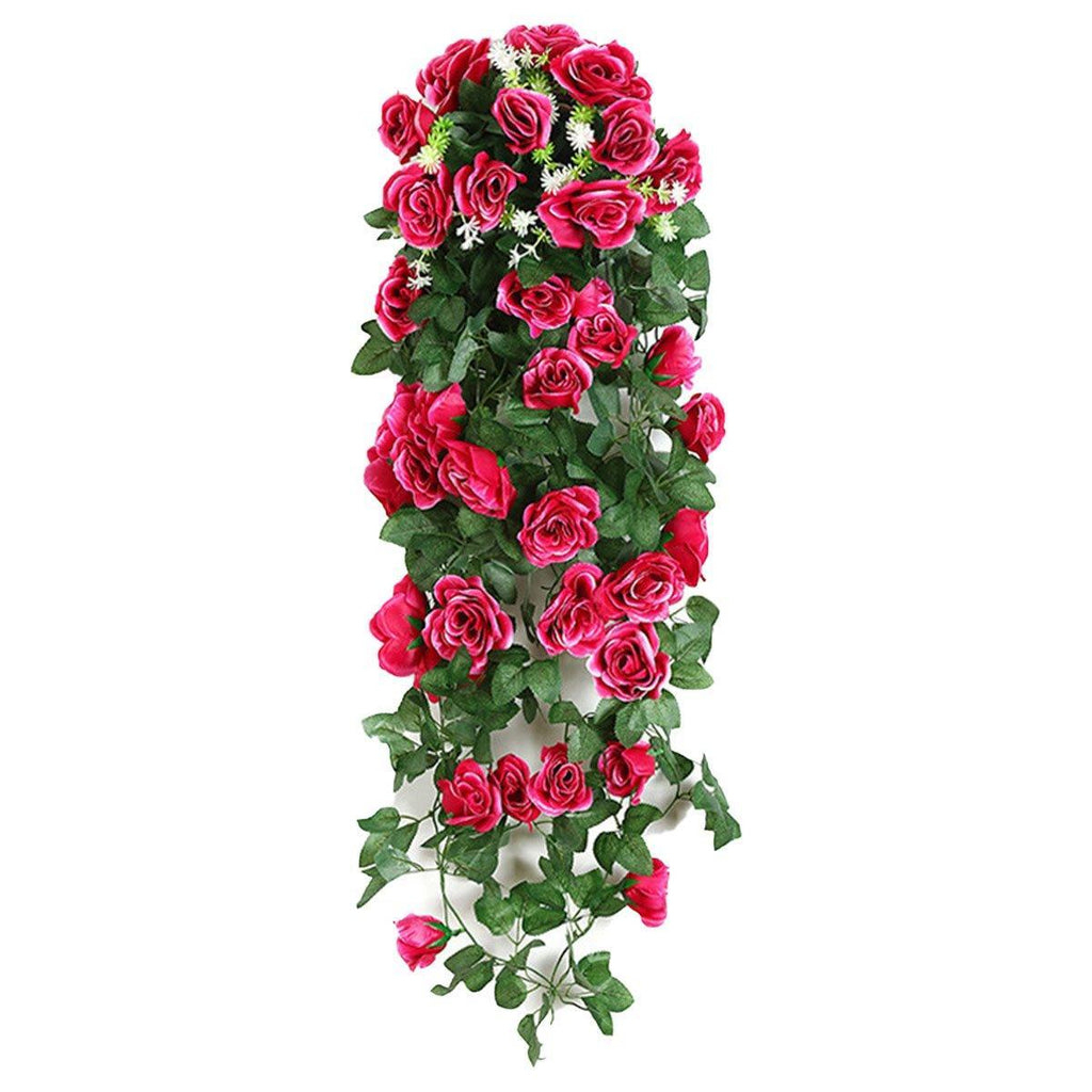 2PCS Artificial Rose Flower Garland Hanging Vine Home Wall Decor Fake Rattan - Purple