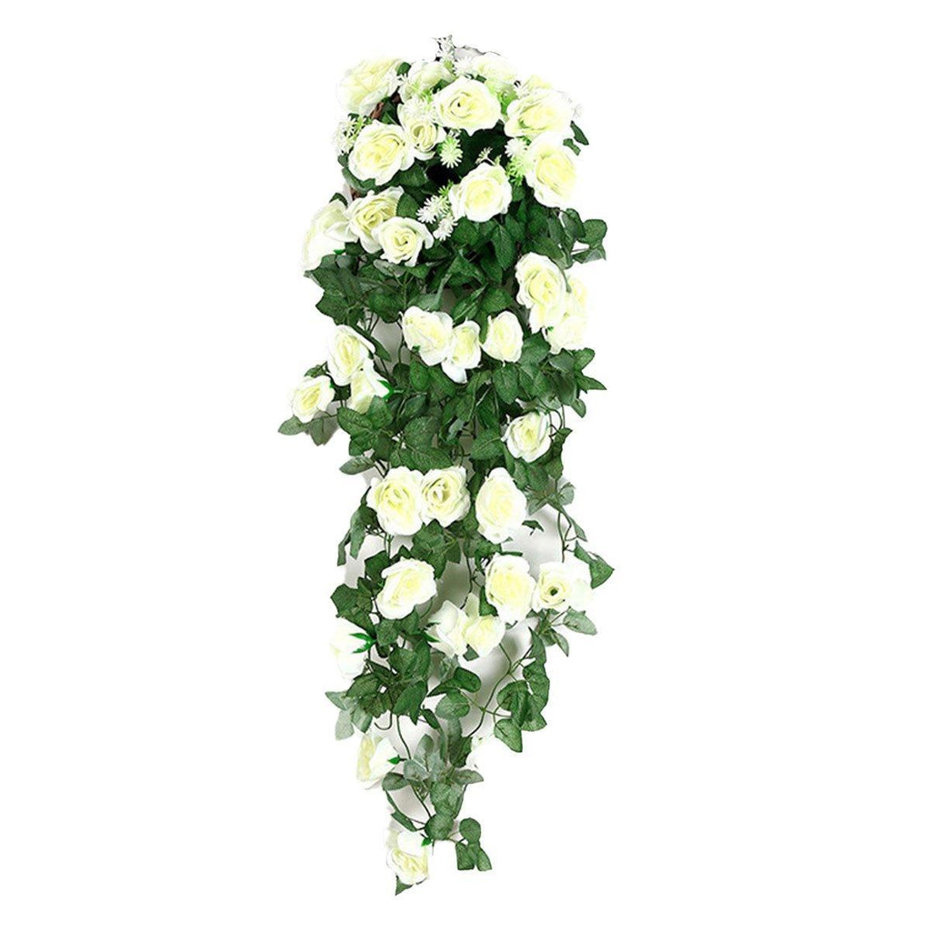 2PCS Artificial Rose Flower Garland Hanging Vine Home Wall Decor Fake Rattan - Purple