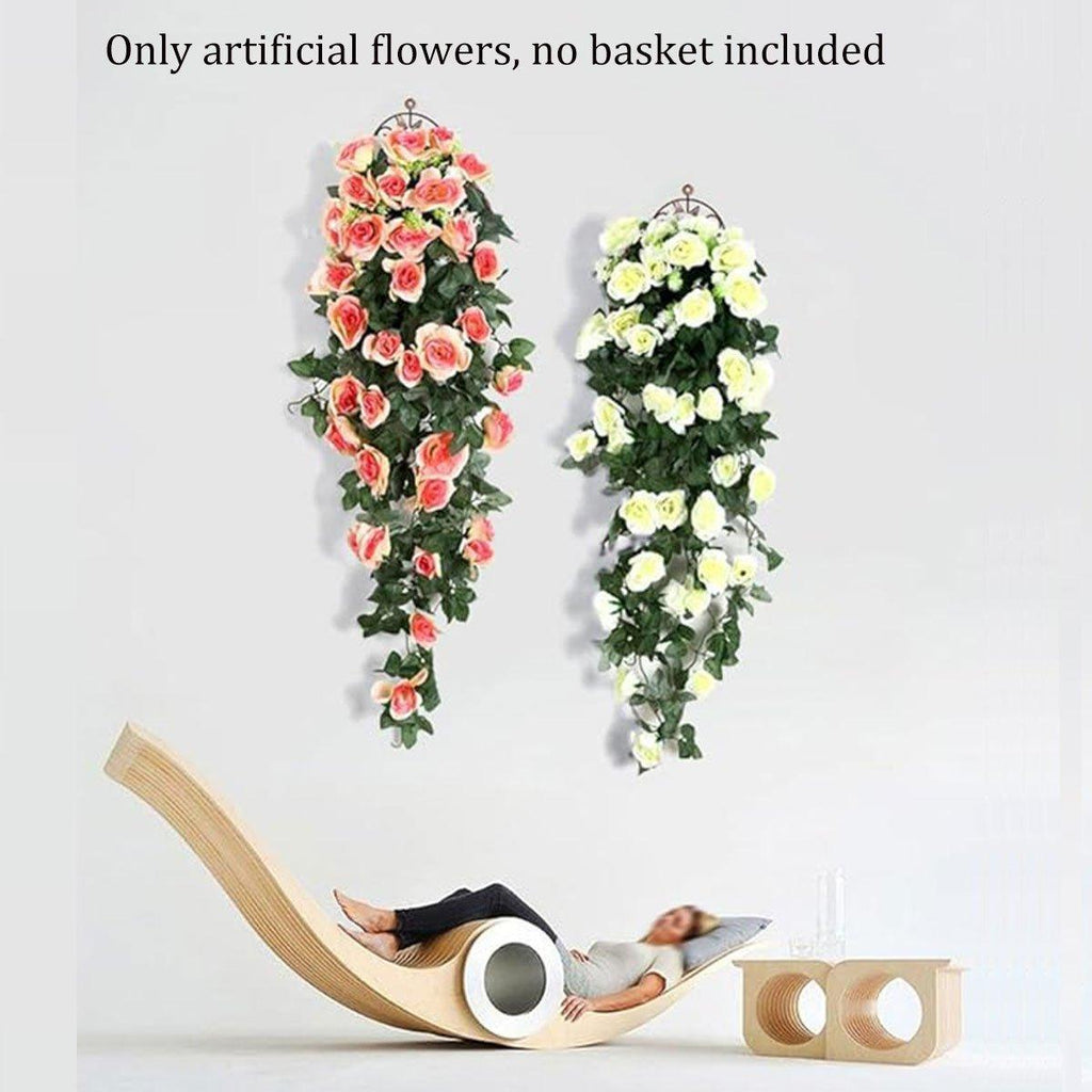 2PCS Artificial Rose Flower Garland Hanging Vine Home Wall Decor Fake Rattan - Rose Red