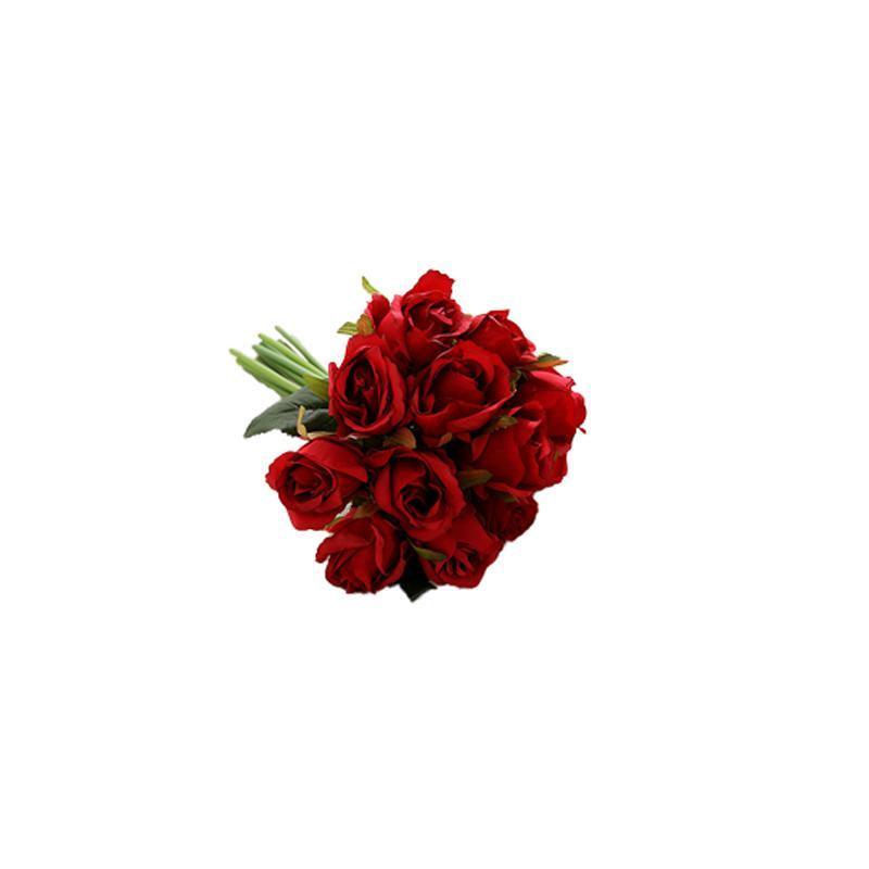 12 Heads Silk Rose Artificial Flowers Fake Bouquet - White+blue