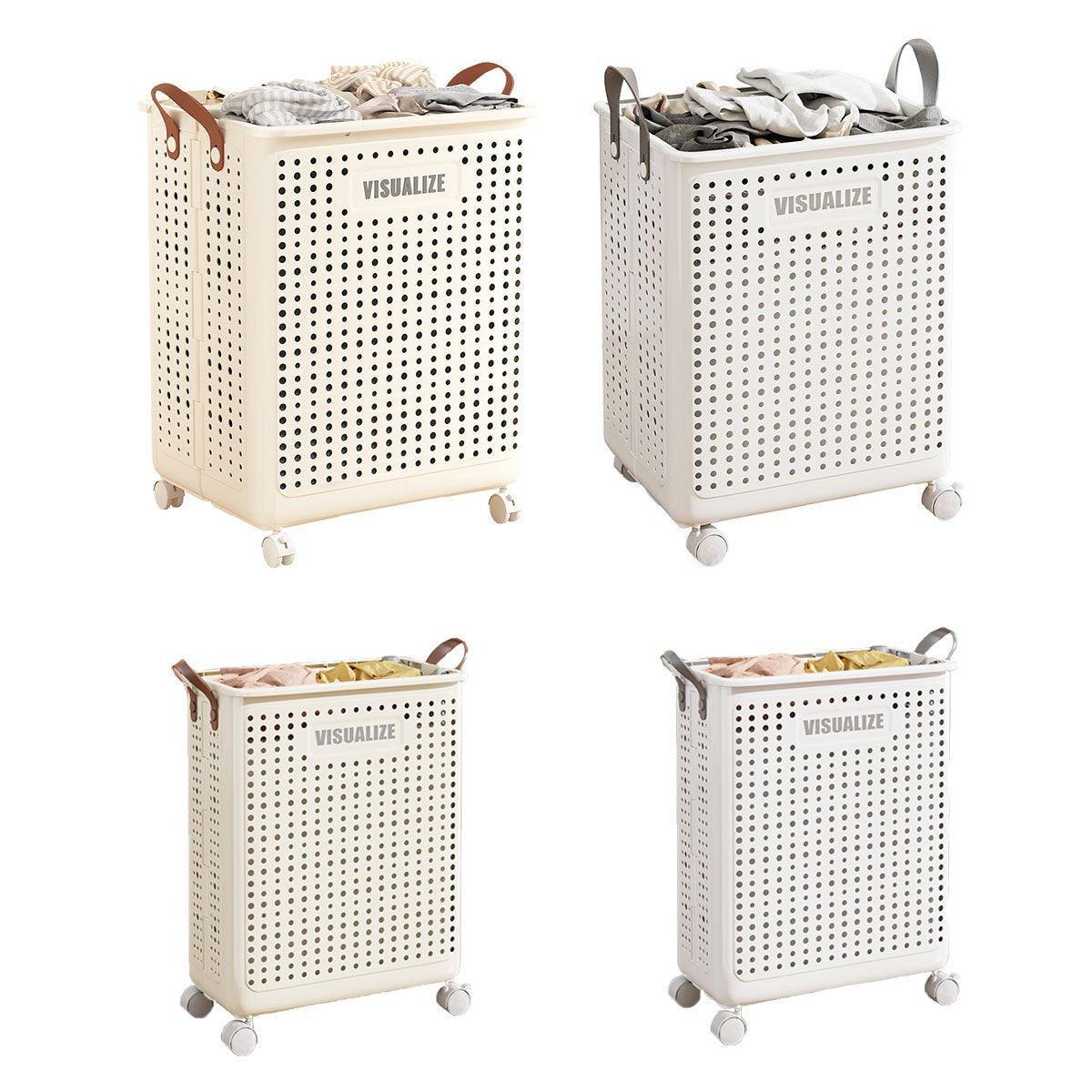 Folding Portable Laundry Basket Multifunctional Storage for Bathroom Household - M-Beige