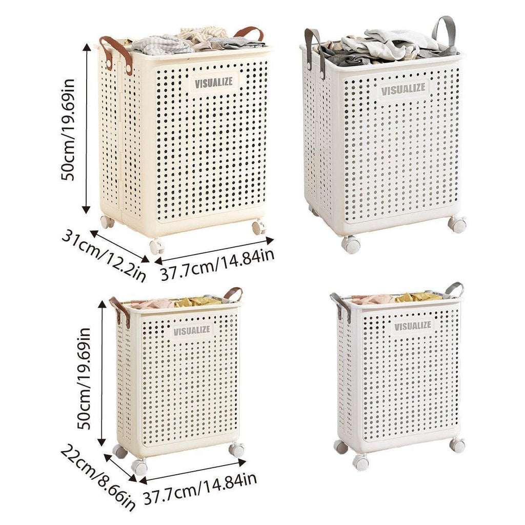 Folding Portable Laundry Basket Multifunctional Storage for Bathroom Household - M-Beige