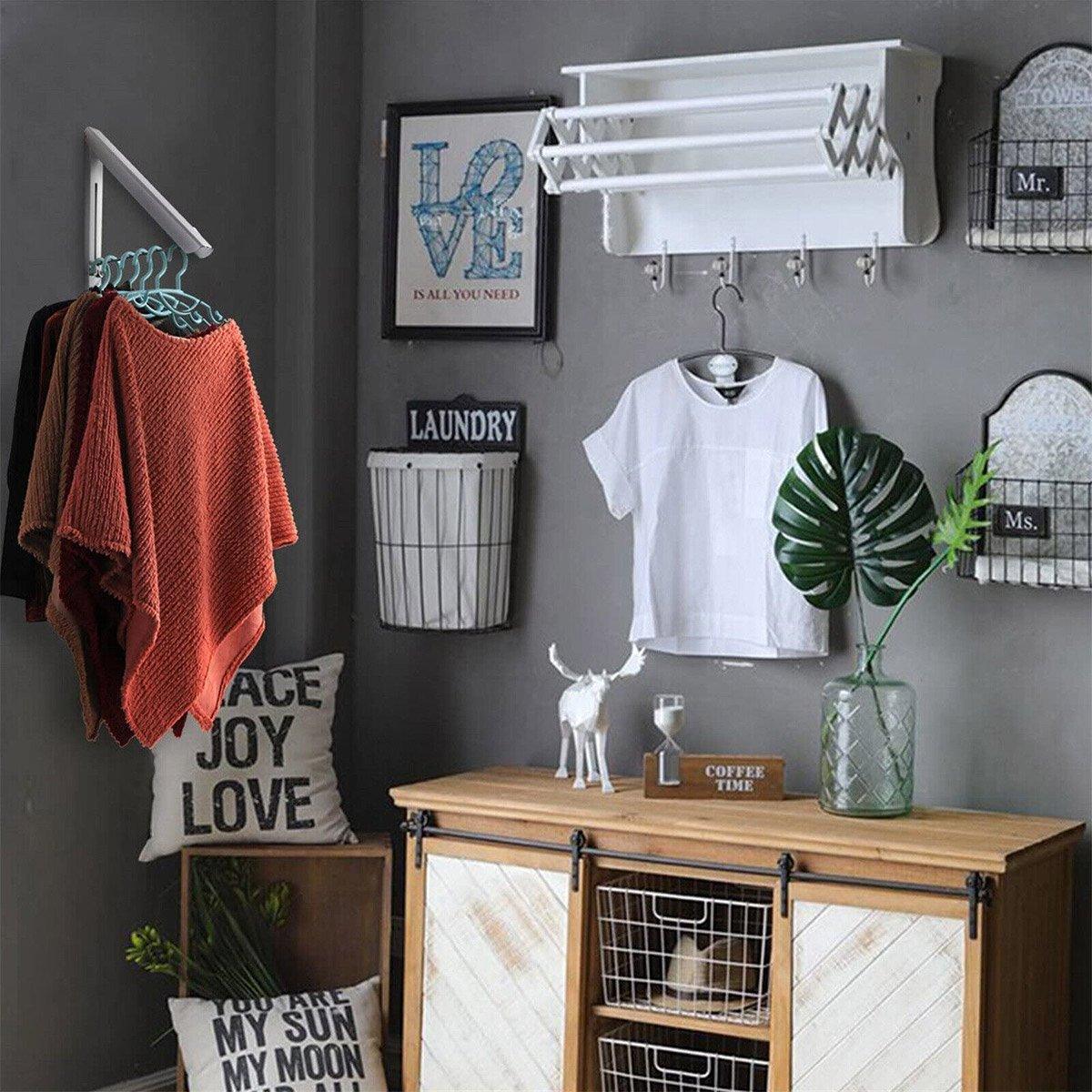 Mini Wall Hanging Retractable Clothes Drying Rack Space Saving Laundry Hanger - B