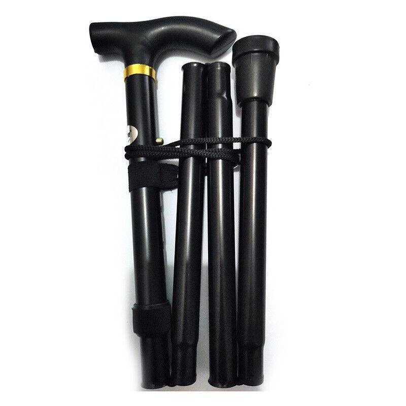 Folding Walking Stick Travel Cane Adjustable Height 82 to 92cm Aluminium Anti Slip - Silver