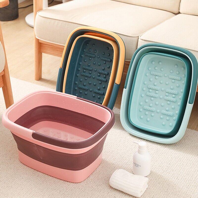 Folding Foot Spa Pedicure Bath Massage Tub Bucket Feet Basin Therapy Luxury - Blue