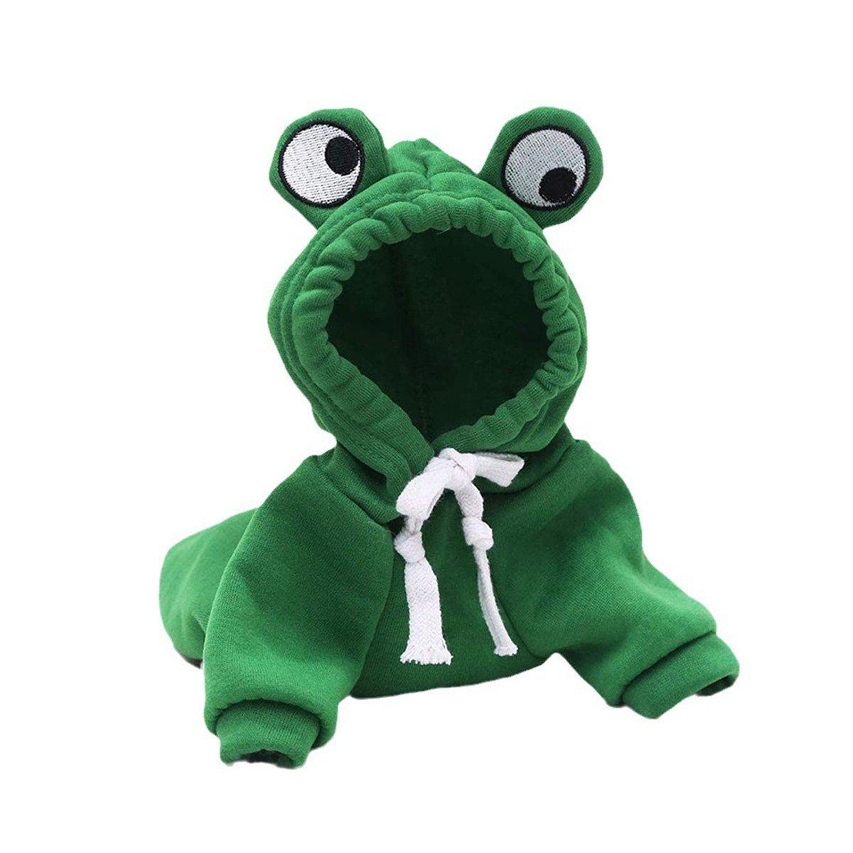 Warm Hooded Cartoon Frog Pet Clothes for Dogs and Cats Autumn Winter Vest - S
