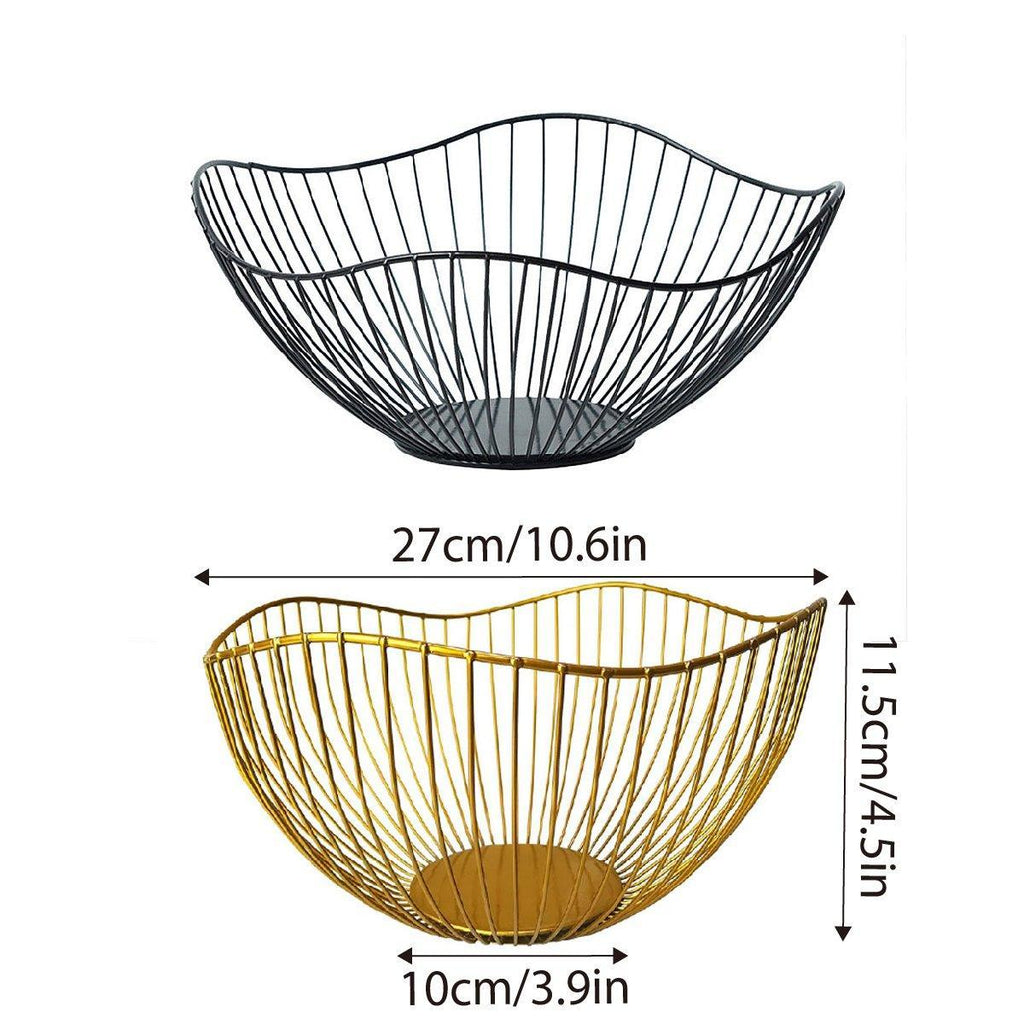 Large Iron Fruit Storage Basket Home Decor Snack Candy Plate Living Room Basket - Black