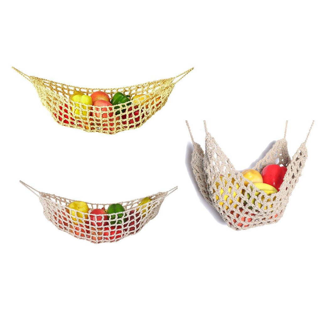 Under Desk Hanging Fruit Basket Kitchen Storage Net Home Organizer for Fruits - Yellow