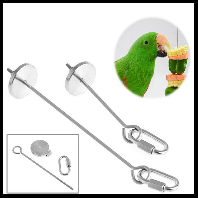 Pet Stainless Steel Bird Parrot Cage Skewer Food Meat Stick Spear Fruit Holder - 20CM