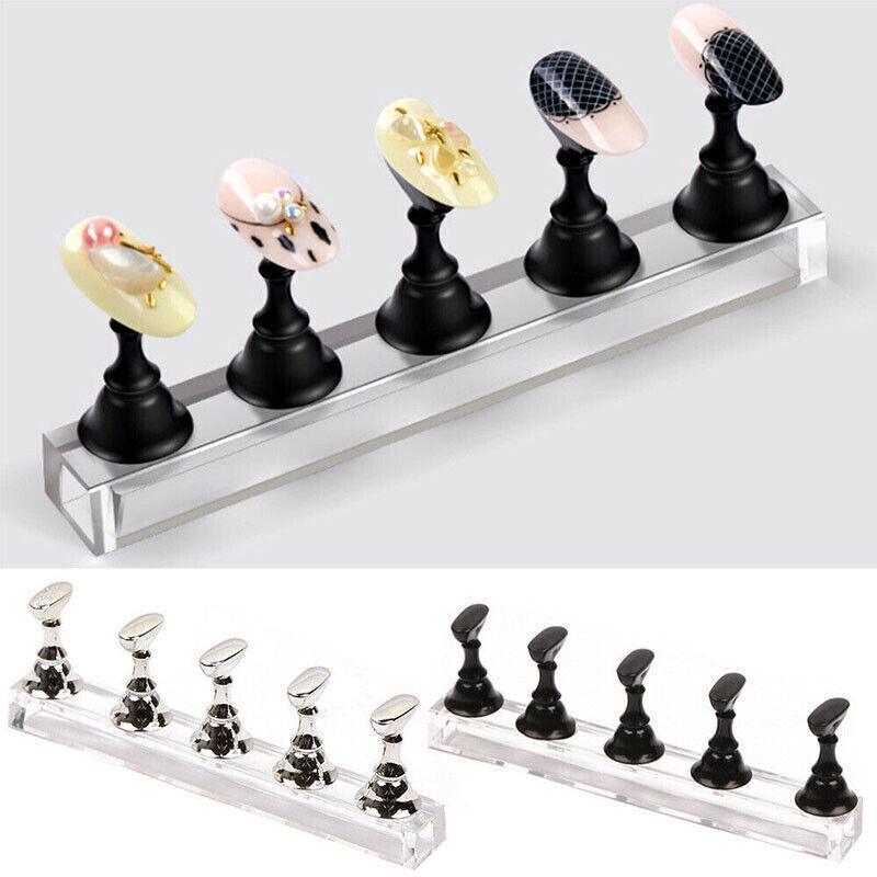 Acrylic Nail Display Stand with Snap On Tips Holders for Practice and Display - Silver