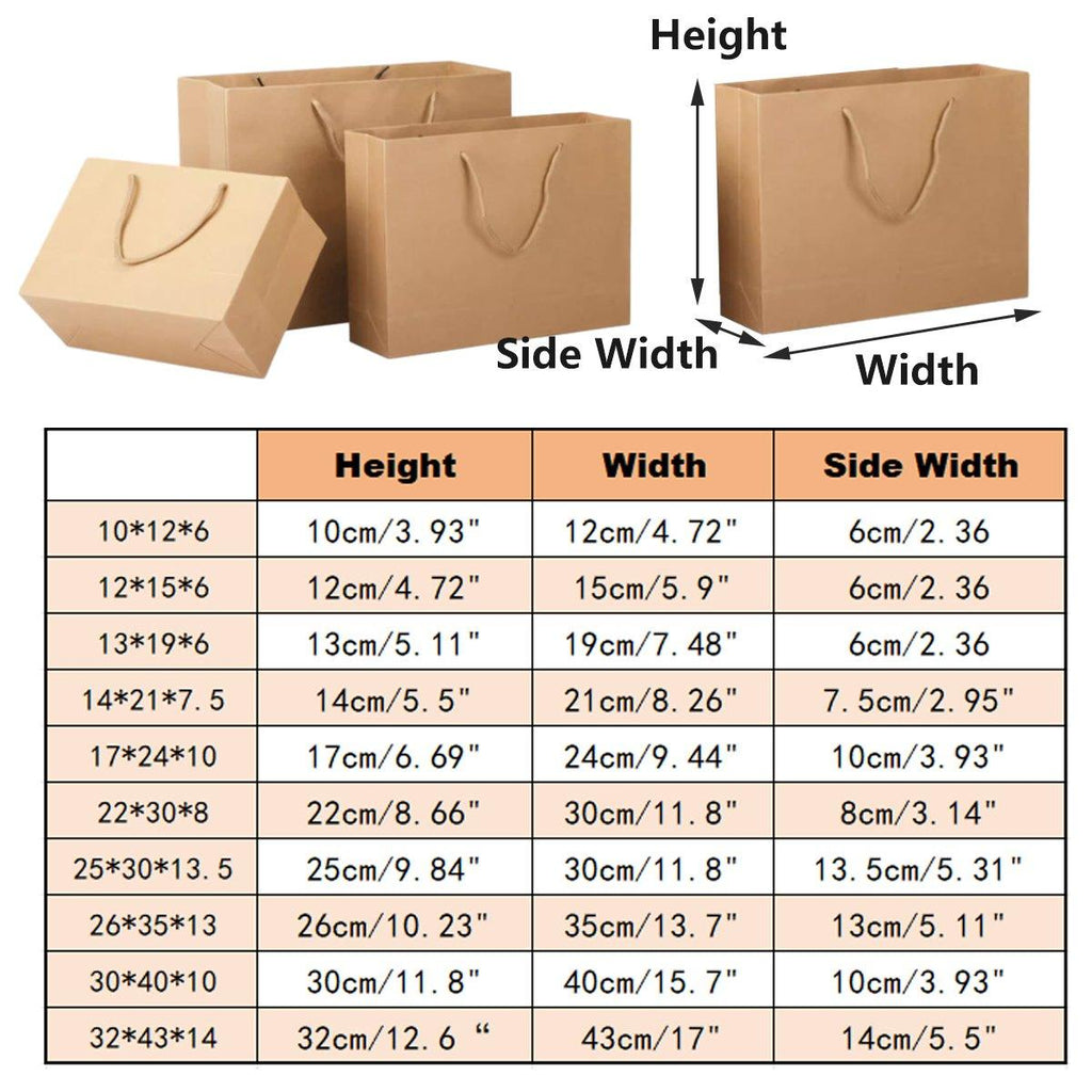 25pcs Paper Gift Bags Handbag Kraft Paper BagsParty Favors Wedding Packaging - 17x24x10cm