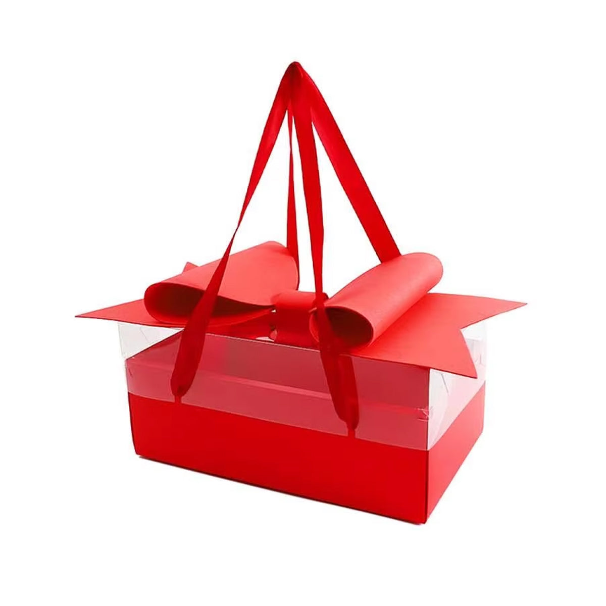 Clear Handheld Flower Gift Box Bow Fruit Flower Packaging Display Box Floral - Black