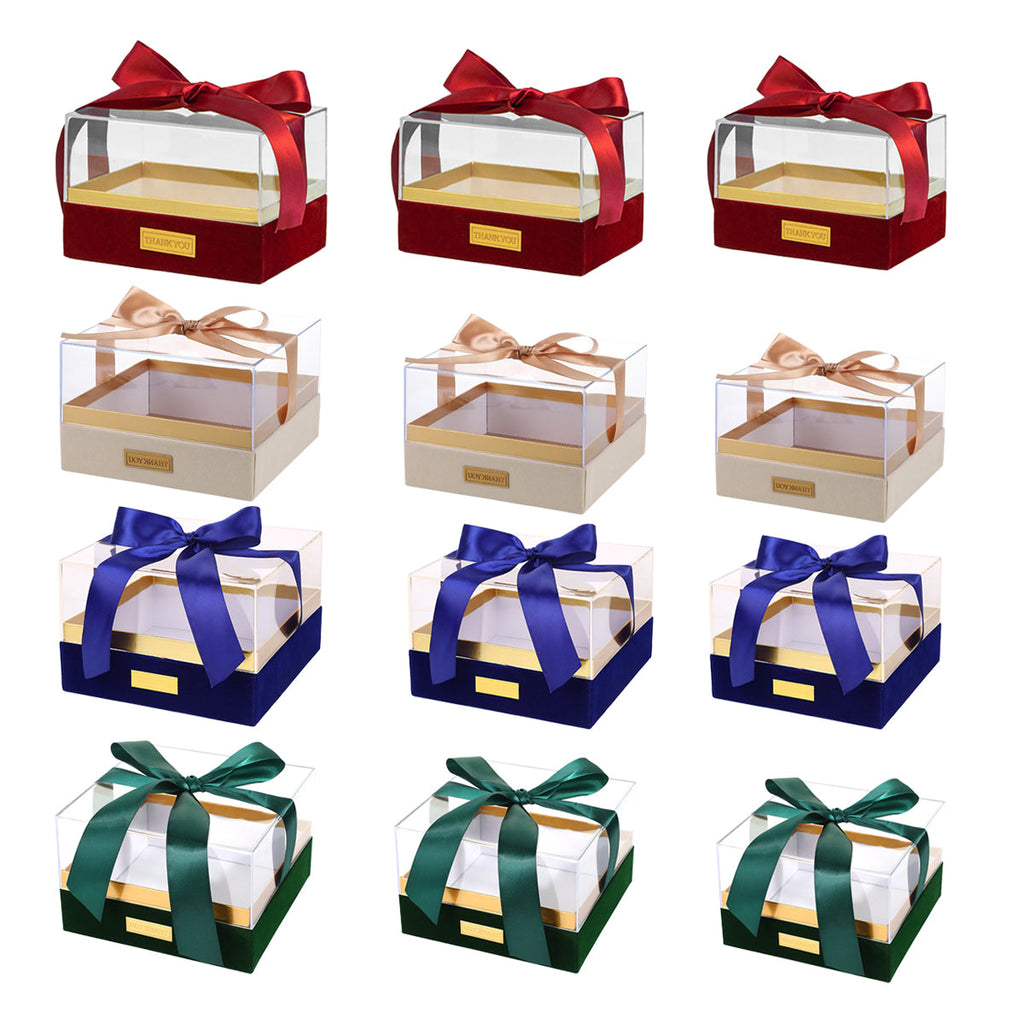 Acrylic Gift Box Clear Souvenir Display Case Bow Storage Container for Packaging - Champagne - L