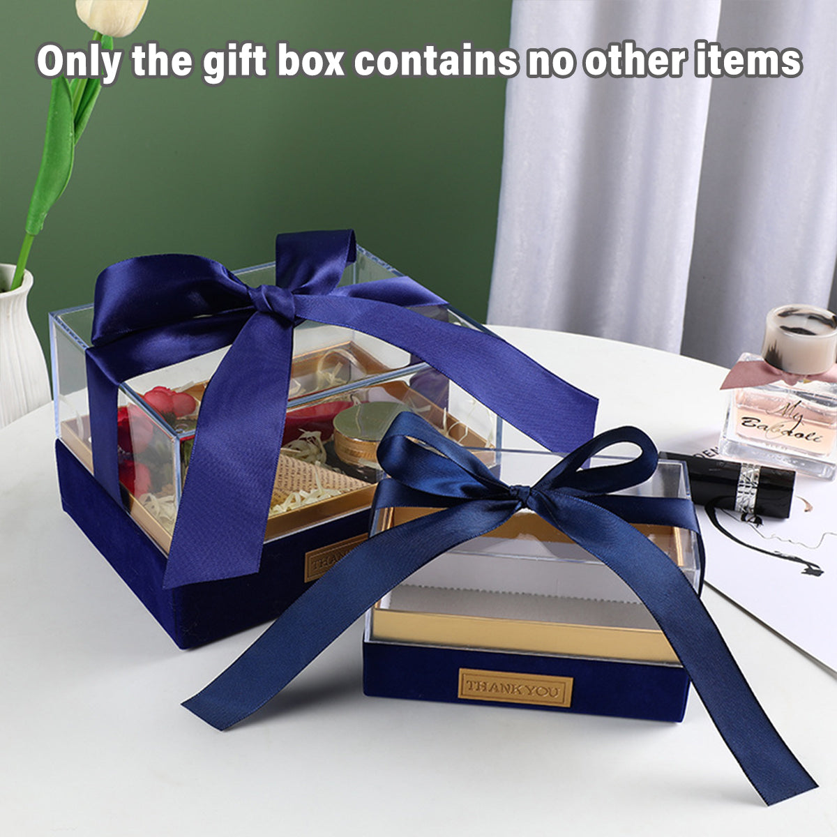 Acrylic Gift Box Clear Souvenir Display Case Bow Storage Container for Packaging - Champagne - L