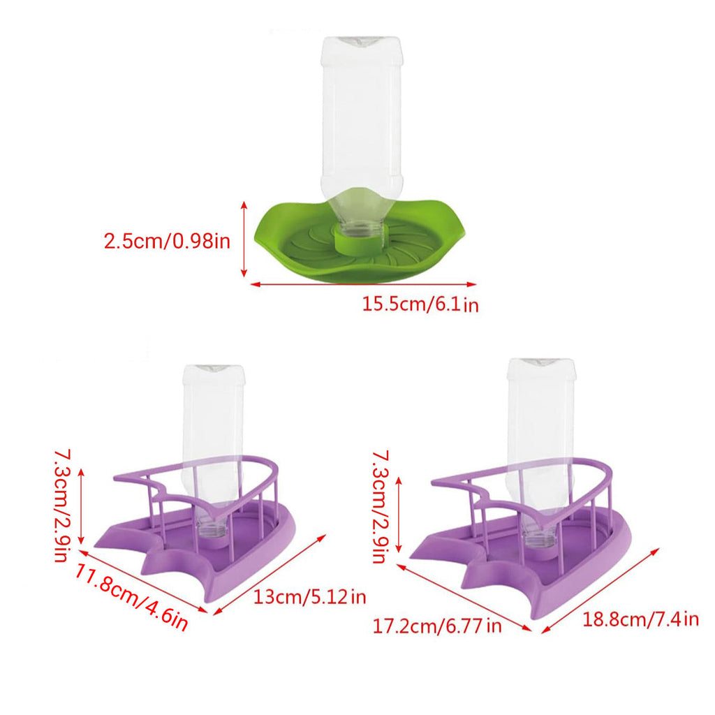 Reptile Water Bowl with Bottle for Lizard Gecko Snake Inverted Bottle Dispenser - Green Lotus Leaf