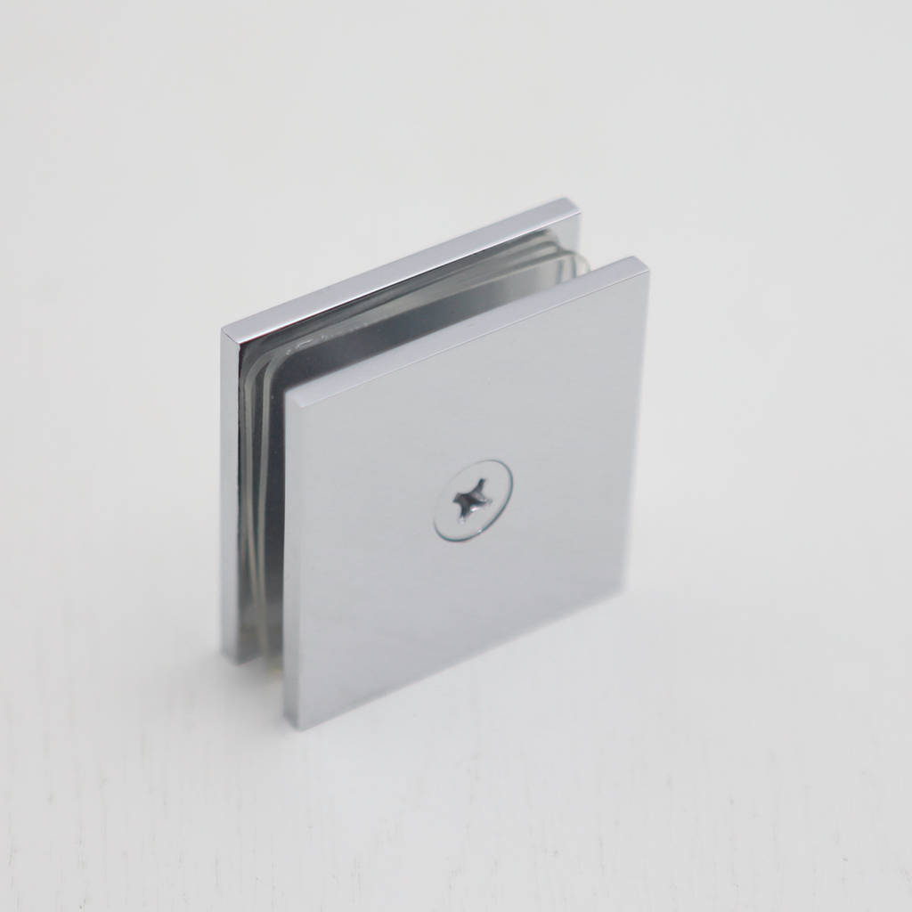 Shower Glass Clip Single Hole Square Bracket Partition Bathroom Accessories - Chrome