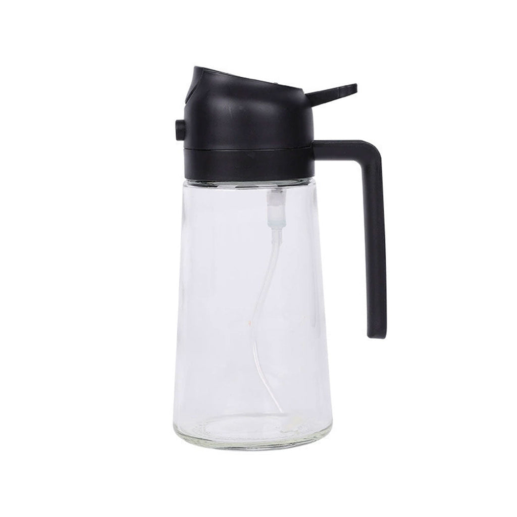 2-in-1 470ml Glass Oil Bottle Spray Pour Automatic Pressure Control Kitchen Tool - Beige