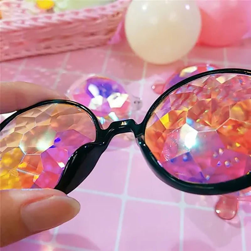 Festival Rave Kaleidoscope Glasses Prism Lens Crystal Effect Party Sunglasses - Black