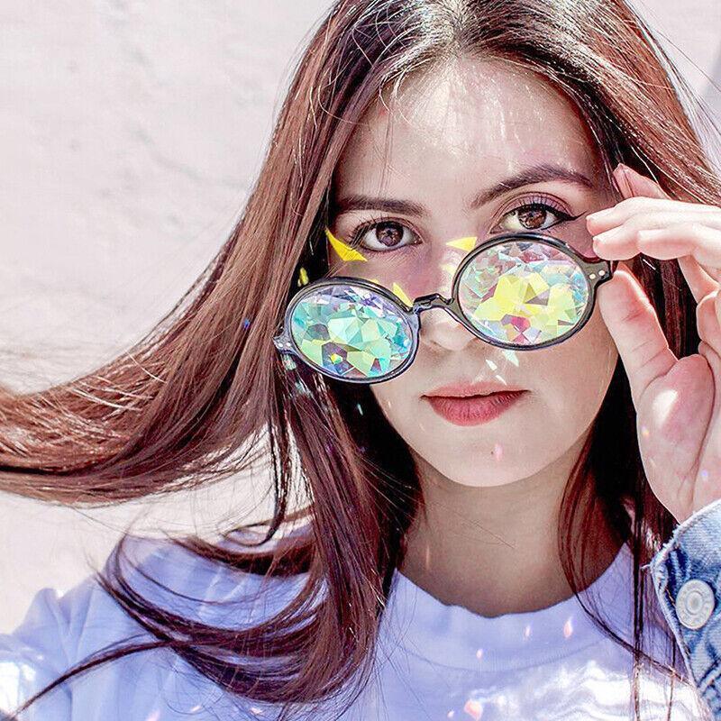 Festival Rave Kaleidoscope Glasses Prism Lens Crystal Effect Party Sunglasses - White