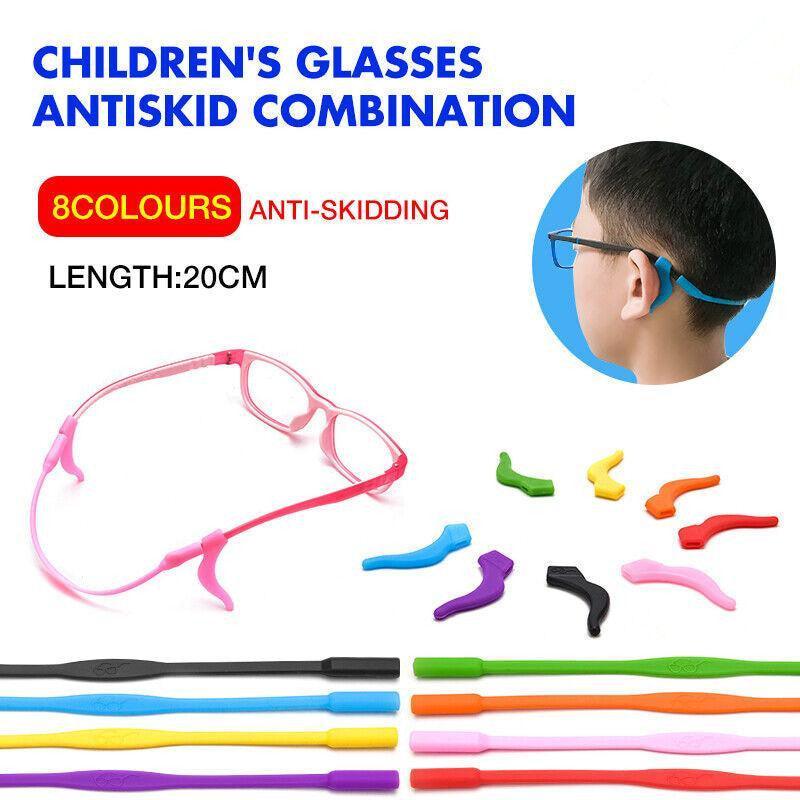 Silicone Glasses Strap and Ear Grip Set Eyeglasses Holder Cord with Hooks 20cm - Black