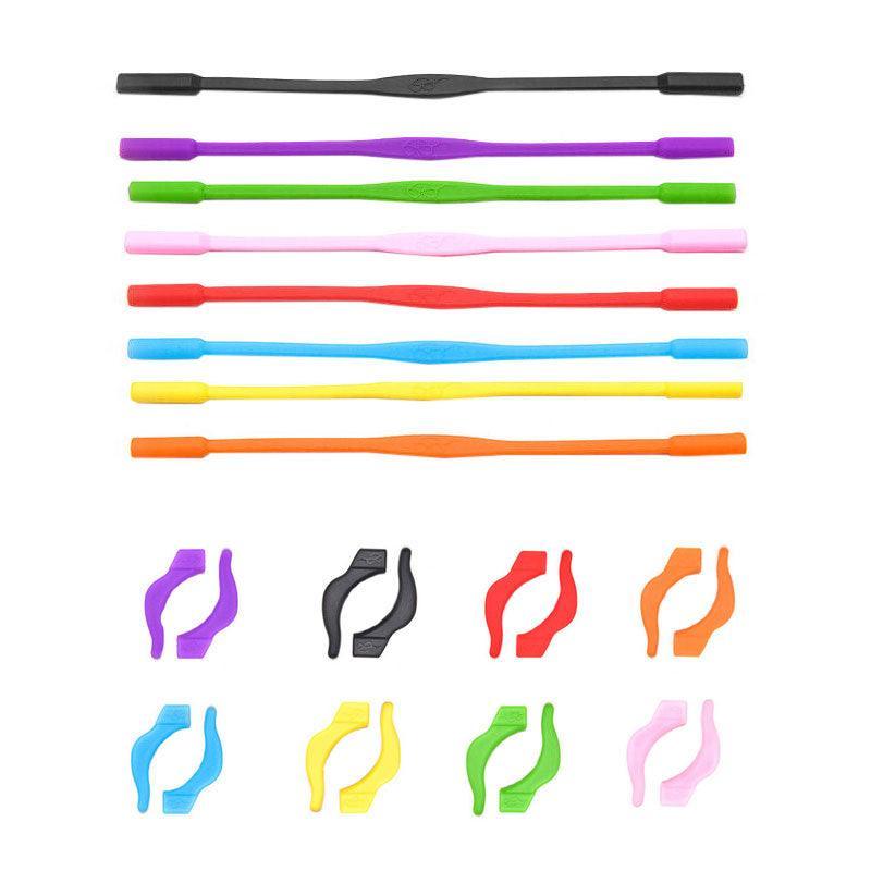 Silicone Glasses Strap and Ear Grip Set Eyeglasses Holder Cord with Hooks 20cm - Yellow