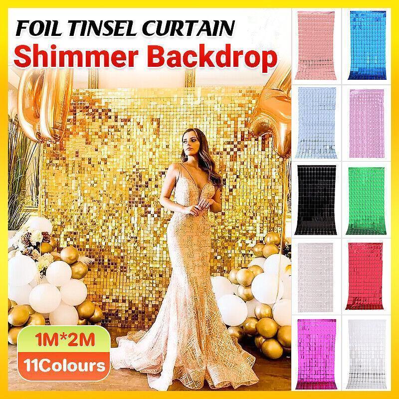 Rectangle Tinsel Curtain Shimmer Wall Backdrop 2M Length Party Decoration Sequin - Black