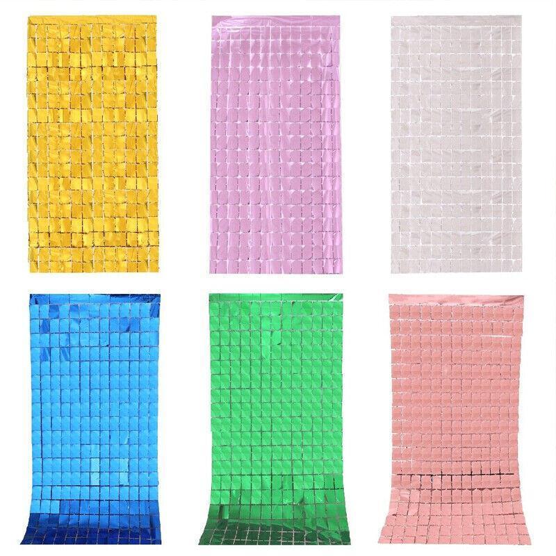 Rectangle Tinsel Curtain Shimmer Wall Backdrop 2M Length Party Decoration Sequin - Light Blue