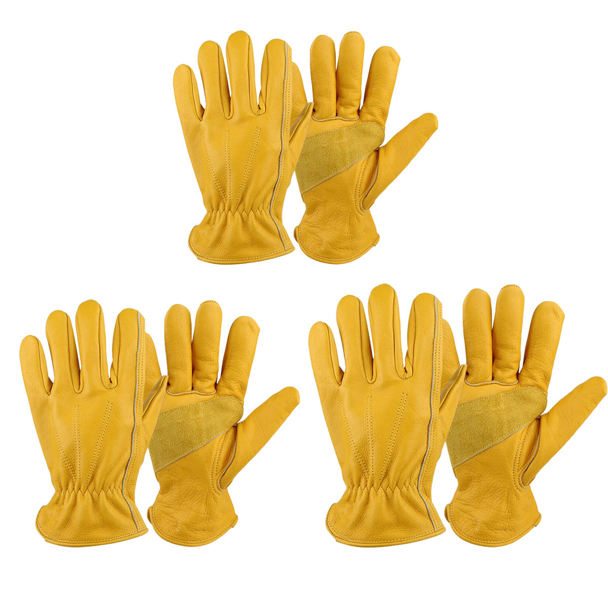 Golden Yellow Cowhide Work Gloves Full Finger Gardening DIY Home Maintenance Use - M