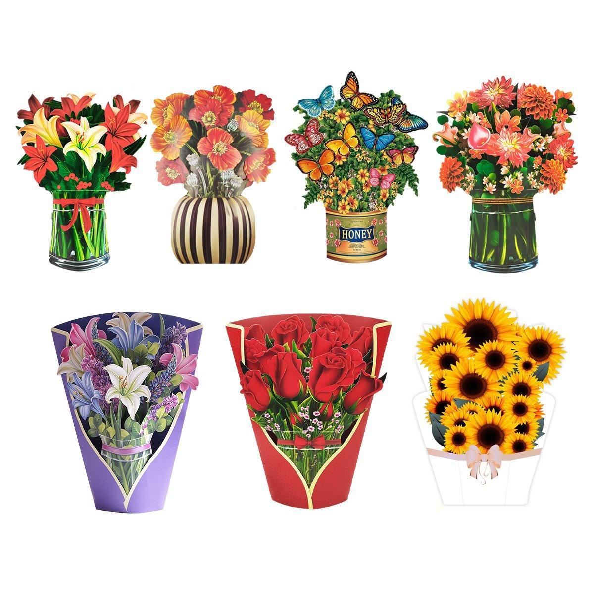New Style 3D Pop Up Cards Paper Flower Bouquet Greeting Card for All Occasions - Greenish Lily Flower