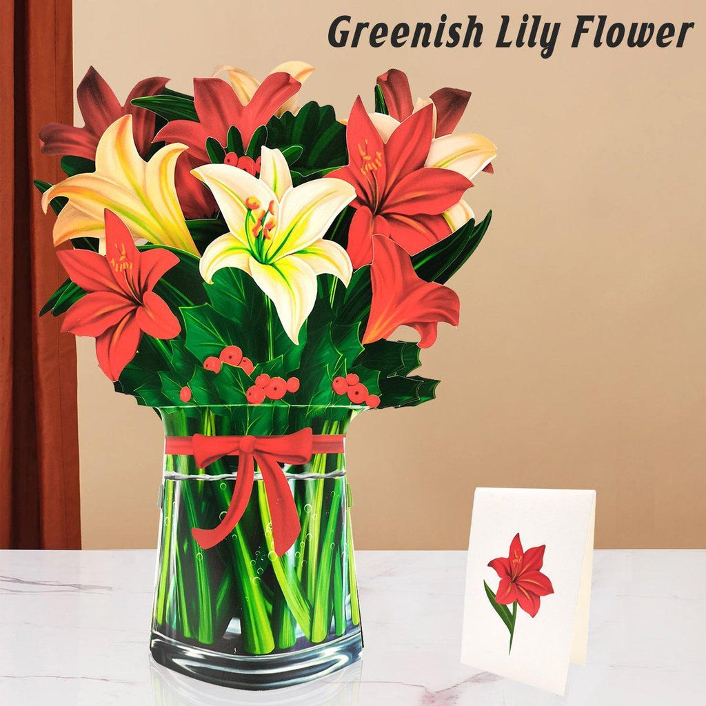 New Style 3D Pop Up Cards Paper Flower Bouquet Greeting Card for All Occasions - Greenish Lily Flower