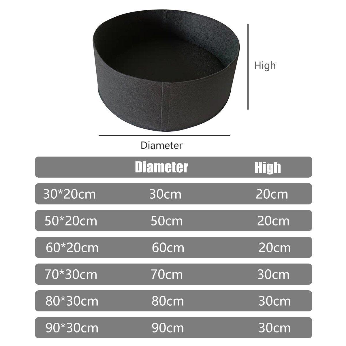 5x Felt Planting Bag Round Vegetable Garden Flower Seedling Grow Bags for Plants - Green-70*30cm