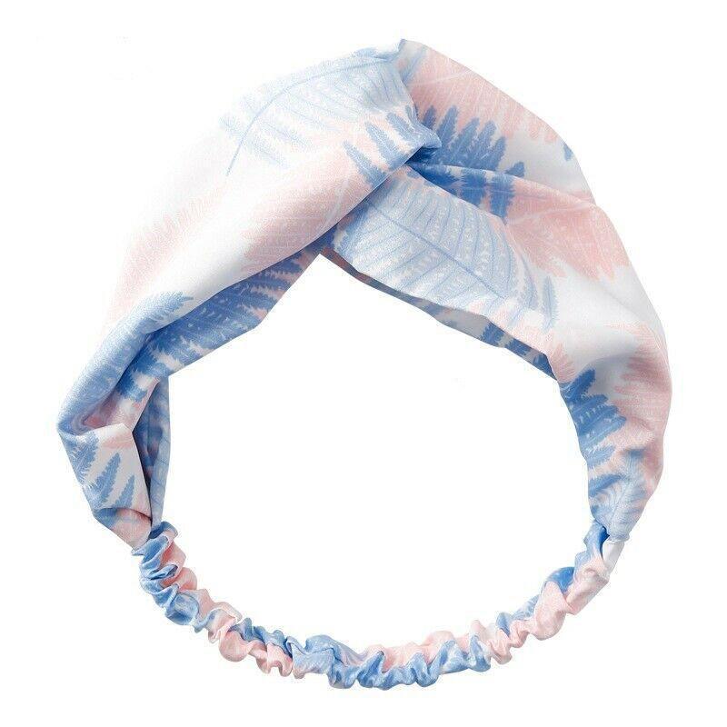 Women Chiffon Floral Print Headband Fashion Bohemian Elastic Cross Hair Bands - B-Pink+Blue