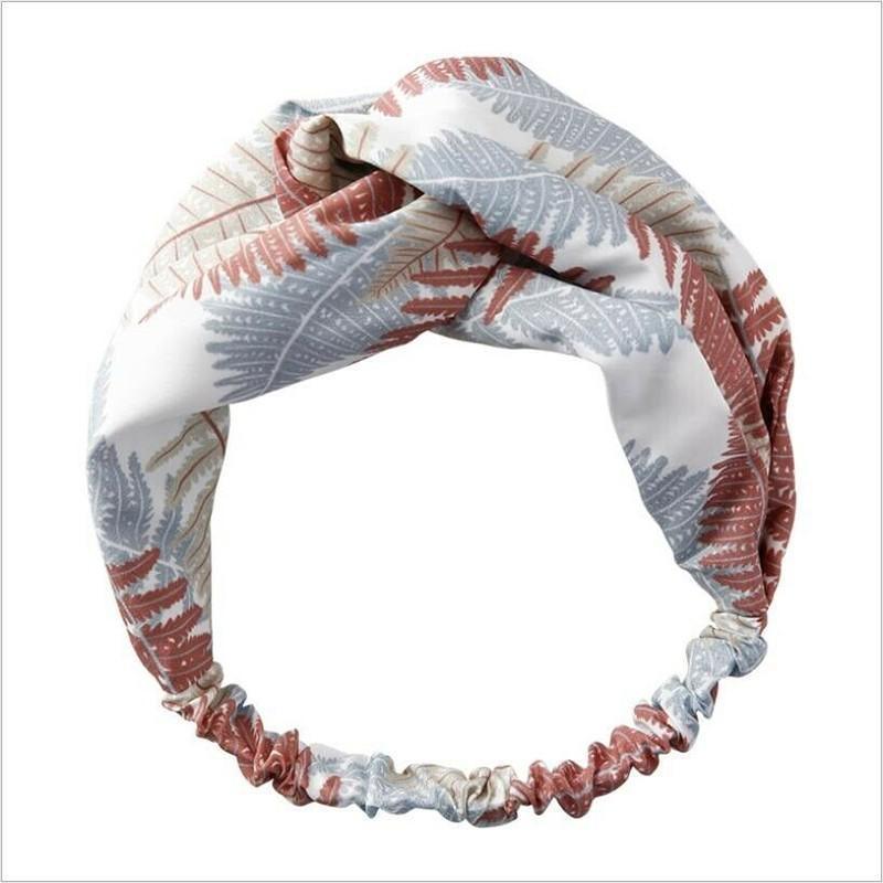 Women Chiffon Floral Print Headband Fashion Bohemian Elastic Cross Hair Bands - B-Pink+Blue