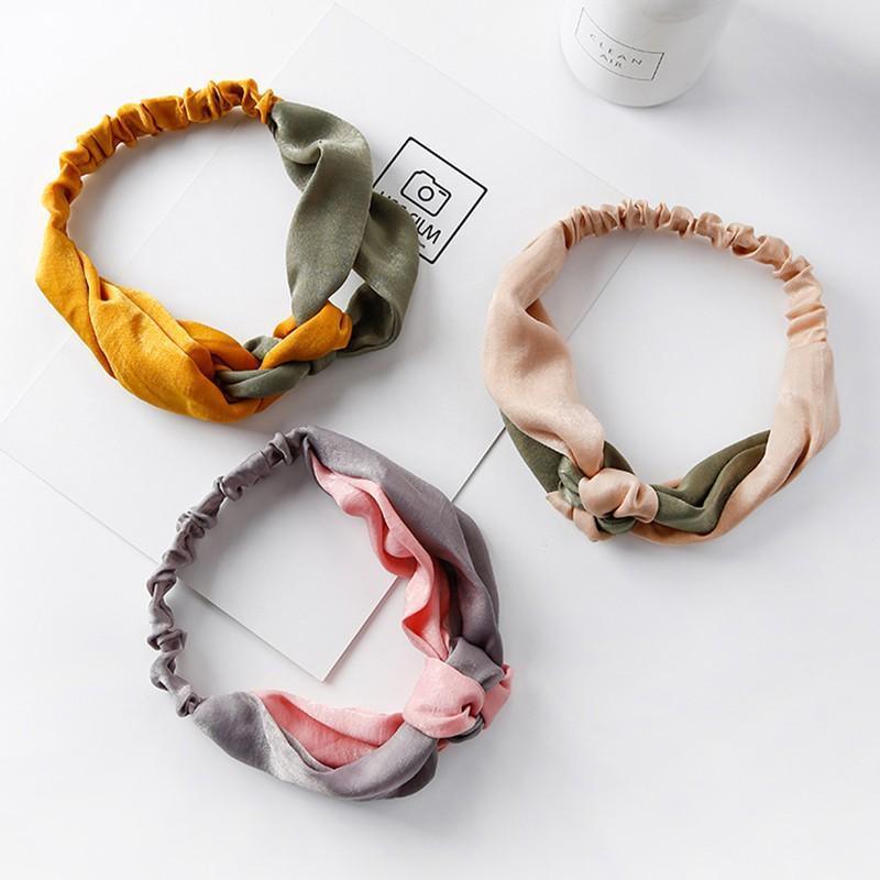 Women Chiffon Floral Print Headband Fashion Bohemian Elastic Cross Hair Bands - C-Red