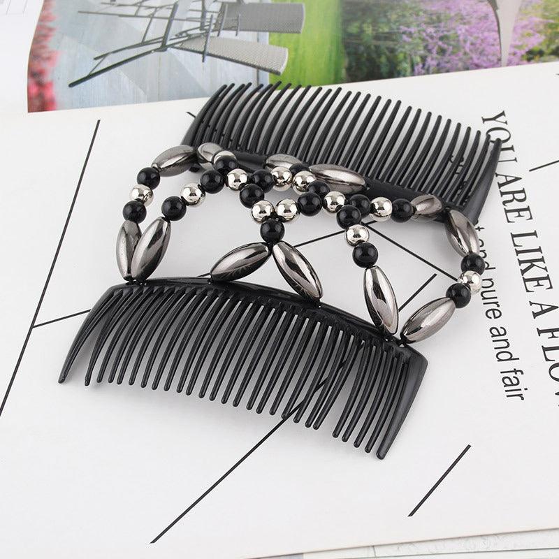 Beaded Stretchy Easy Magic Hair Comb Elastic Double Hair Clip Hair Accessories - Gold