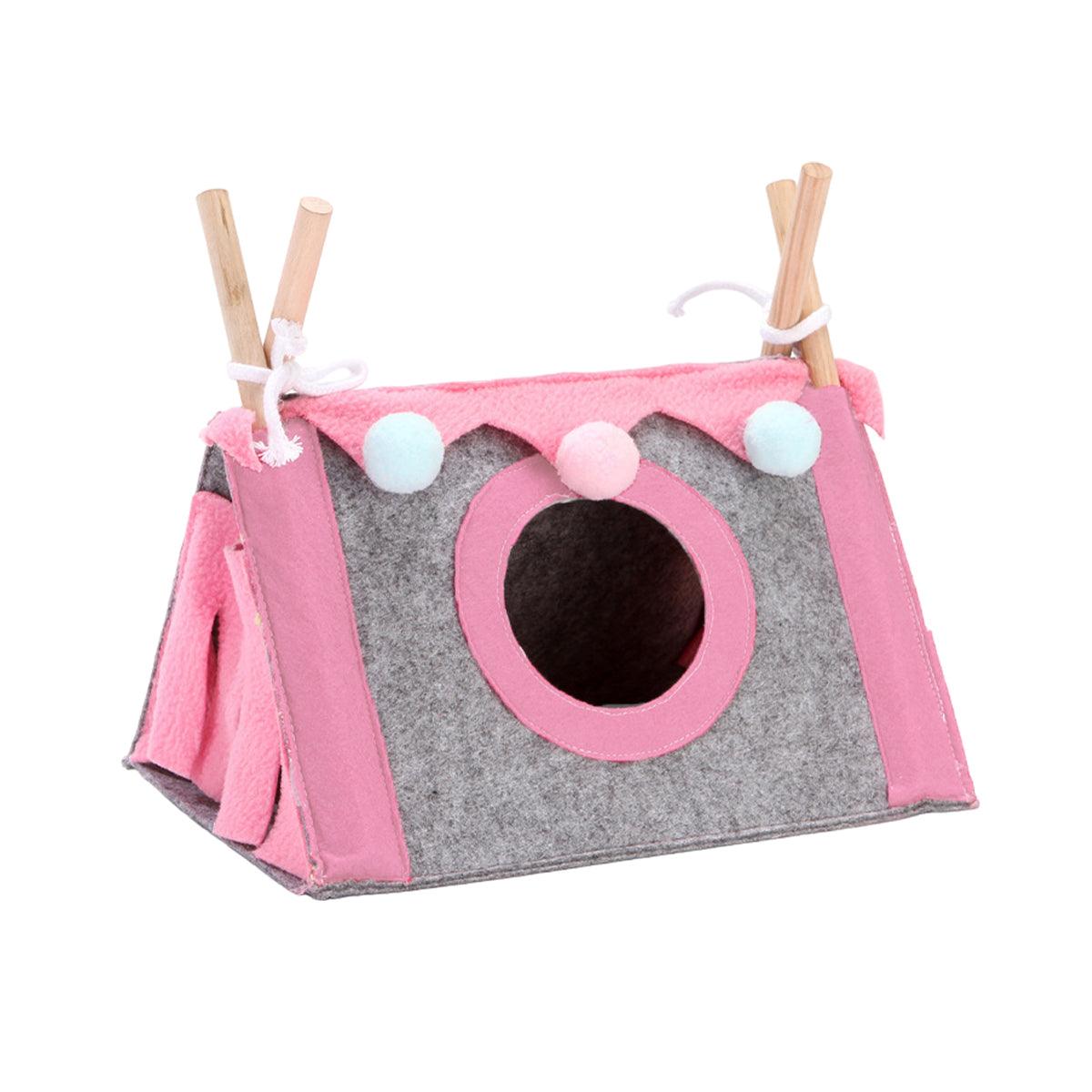 Hamster Tent Small Pet Hideout Pig Possum House Cool Triangle Nest Shelter - Pink