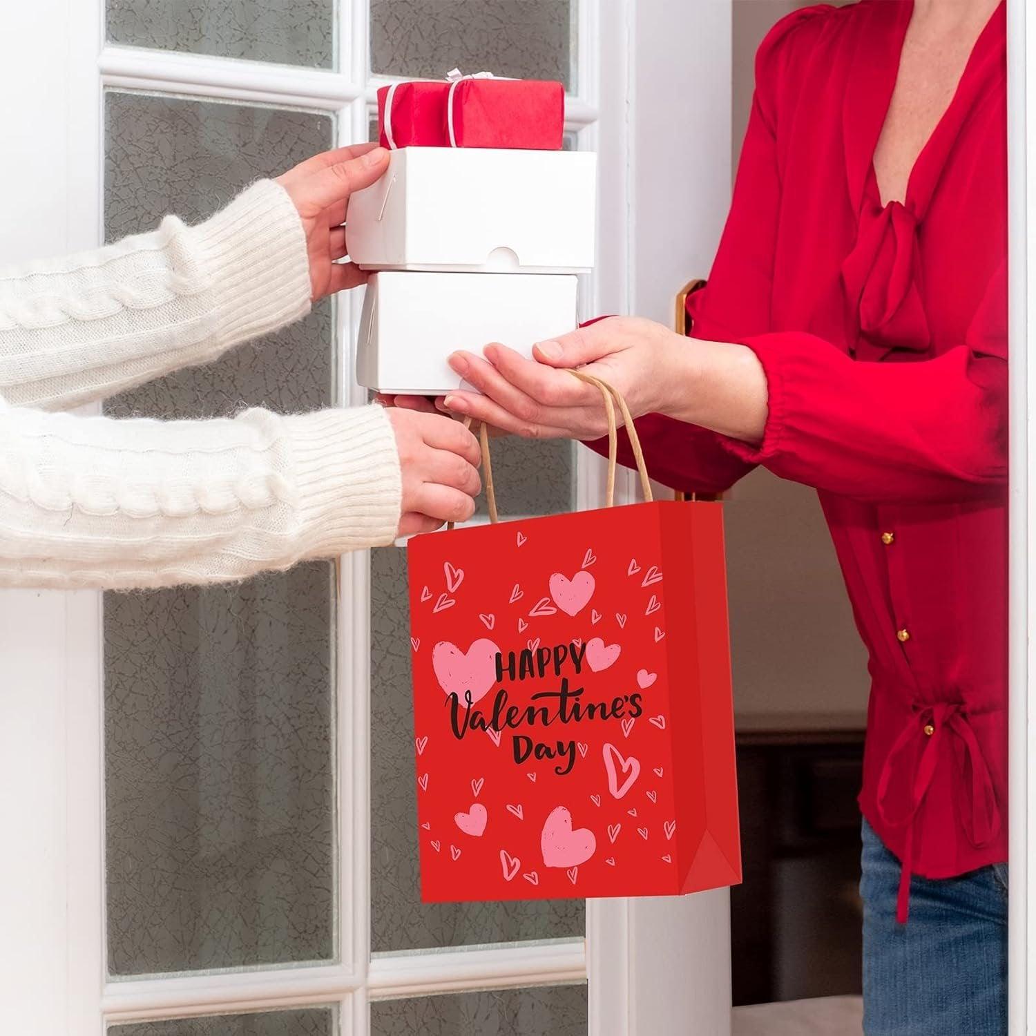 30x Valentines Day Love-Themed Tote Bag Elegant Kraft Paper Handbag Lightweight - Y168
