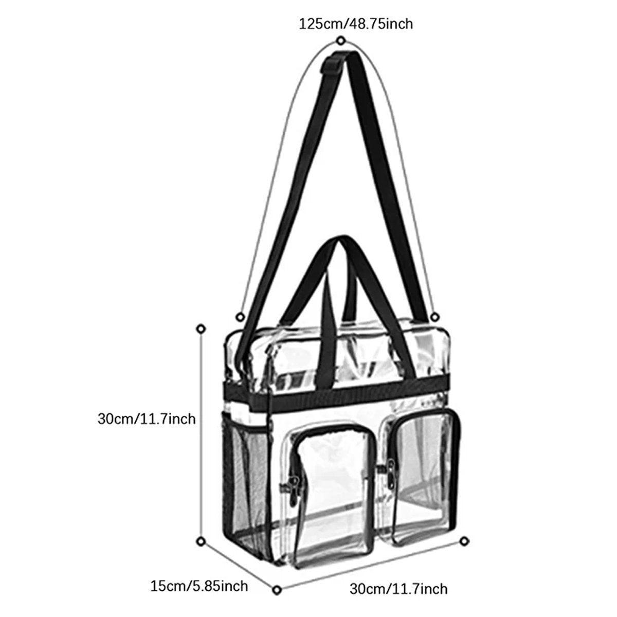 Clear Tote Bag Plastic Transparent Purse Handbag Zipper Security Event Stadium - Black