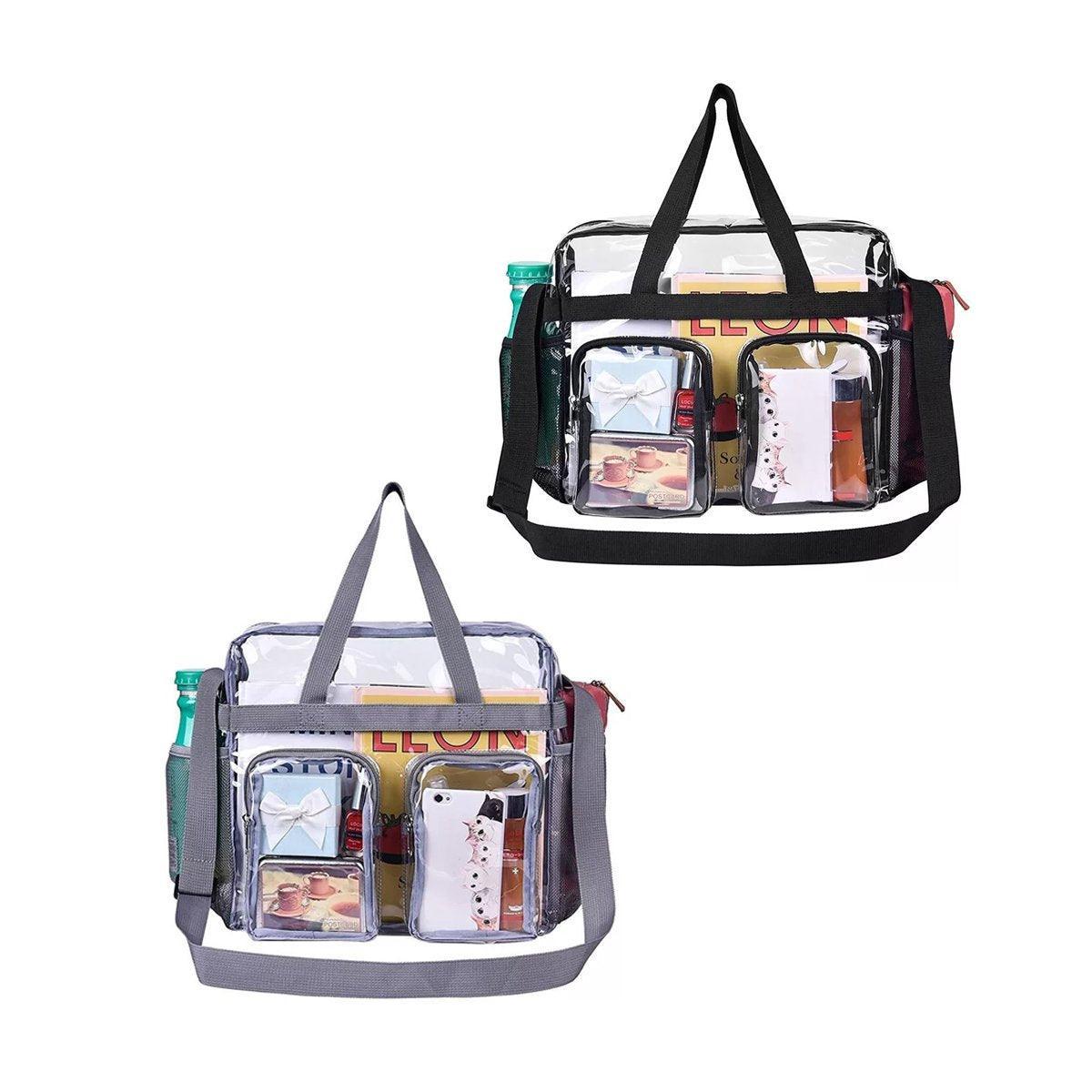 Clear Tote Bag Plastic Transparent Purse Handbag Zipper Security Event Stadium - Grey